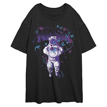 Juniors' Nasa Floral Spaceman Oversized Graphic Tee