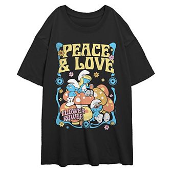 Juniors' Smurfs Peace And Love Oversized Graphic Tee