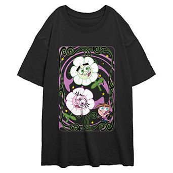 Juniors' Fairly Oddparents Spring Flowers Card Oversized Graphic Tee