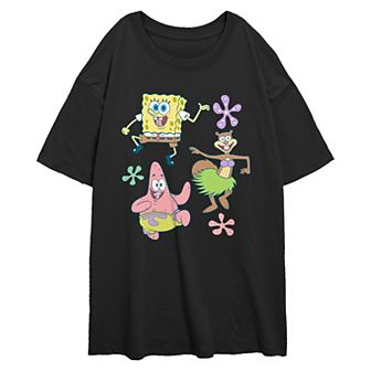 Juniors' Nickelodeon SpongeBob SquarePants And Friends Dancing Oversized Graphic Tee