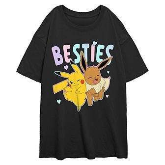 Juniors' Pokemon Pikachu And Eevee Besties Oversized Graphic Tee