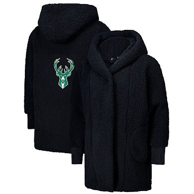Unisex The Best Lounger in the World By Jill Martin Black Milwaukee Bucks Oversized Open-Front Hoodie Sweater