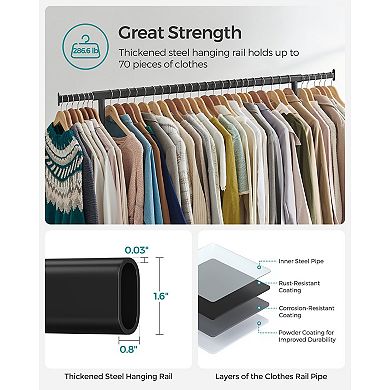 Clothes Rack with Wheels, Heavy-Duty Garment Rack with Extendable Hanging Rod