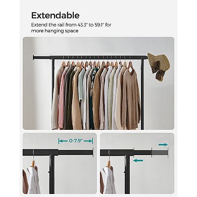 Clothes Rack with Wheels, Heavy-Duty Garment Rack with Extendable Hanging Rod