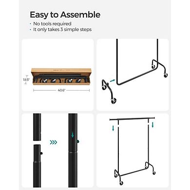Clothes Rack with Wheels, Heavy-Duty Garment Rack with Extendable Hanging Rod