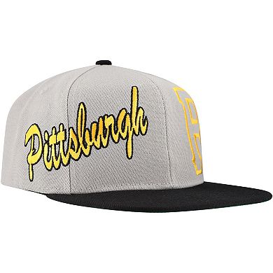 Men's Mitchell & Ness Gray Pittsburgh Pirates Knock Out Panel Snapback Hat