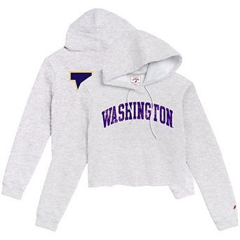 Women's League Collegiate Wear Ash Washington Huskies 2-Hit 1636 Cropped Pullover Hoodie