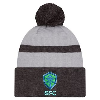 Men's New Era Gray Seattle Sounders FC 2025 Kickoff Cuffed Knit Hat with Pom