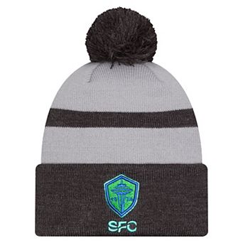 Men's New Era Gray Seattle Sounders FC 2025 Kickoff Cuffed Knit Hat with Pom