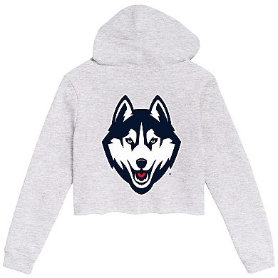 Women's League Collegiate Wear Ash UConn Huskies 2-Hit 1636 Cropped Pullover Hoodie