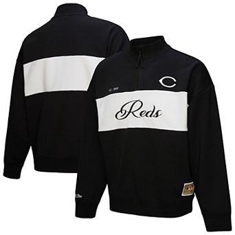 Women's Mitchell & Ness Black Cincinnati Reds Quarter-Zip Pullover Top