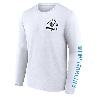Men's Fanatics White Miami Marlins Press Box Long Sleeve T-Shirt