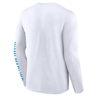 Men's Fanatics White Miami Marlins Press Box Long Sleeve T-Shirt