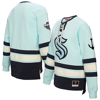 Women's Mitchell & Ness Light Blue Seattle Kraken Heritage Lace-Up Pullover Sweatshirt