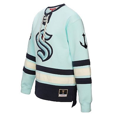 Women's Mitchell & Ness Light Blue Seattle Kraken Heritage Lace-Up Pullover Sweatshirt