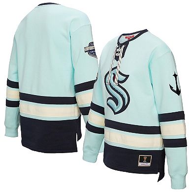 Women's Mitchell & Ness Light Blue Seattle Kraken Heritage Lace-Up Pullover Sweatshirt