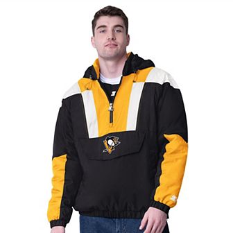 Men's Starter Black Pittsburgh Penguins Charger Half-Zip Pullover Hoodie