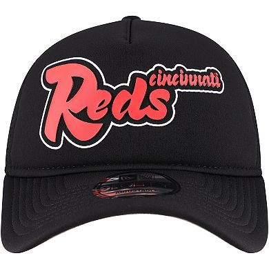 Men's New Era Black Cincinnati Reds Retro Bold A-Frame Trucker 9FORTY Adjustable Hat