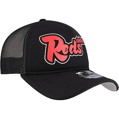 Men's New Era Black Cincinnati Reds Retro Bold A-Frame Trucker 9FORTY Adjustable Hat