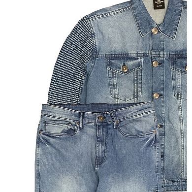 Men’s Denim Suit Standard Cut Biker Jacket With Slim Fit Biker Pants