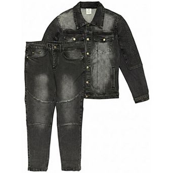 Men’s Denim Suit Standard Cut Biker Jacket With Slim Fit Biker Pants