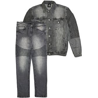 Men’s Denim Suit Standard Cut Biker Jacket With Slim Fit Biker Pants
