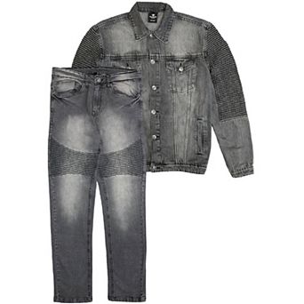 Men’s Denim Suit Standard Cut Biker Jacket With Slim Fit Biker Pants