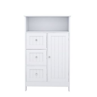 23.62 in W. x 11.81 in D x 39.37 in H White Wood Linen Cabinet with Shelves and Storage