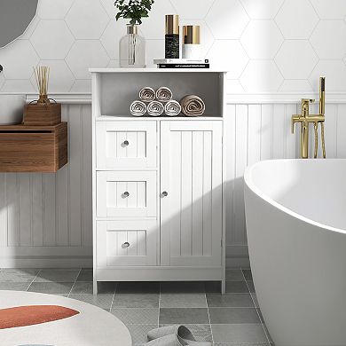 23.62 in. W. x 11.81 in. D x 39.37 in. H White Wood Linen Cabinet with Shelves and Storage