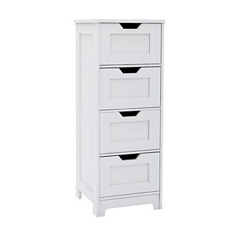 11.81 in W. x 11.81 in D x 32.68 in H White Wood Linen Cabinet with 4 Drawers