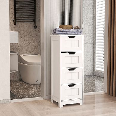 11.81 in. W. x 11.81 in. D x 32.68 in. H White Wood Linen Cabinet with 4 Drawers