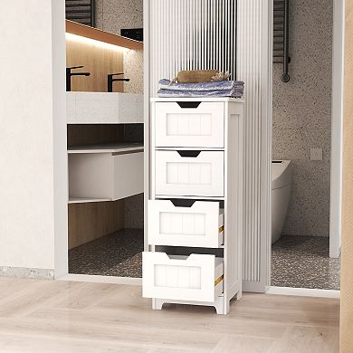 11.81 in. W. x 11.81 in. D x 32.68 in. H White Wood Linen Cabinet with 4 Drawers