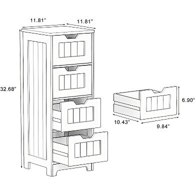 11.81 in. W. x 11.81 in. D x 32.68 in. H White Wood Linen Cabinet with 4 Drawers