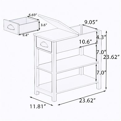11.81 in. W. 23.62 in. H. Rectangle Wood End Table with Shelves