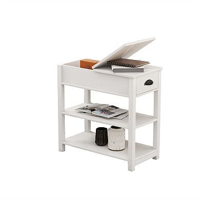 11.81 in. W. 23.62 in. H. Rectangle Wood End Table with Shelves