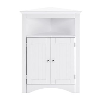 White Wood 12.2"Dx24"Wx32.3"H Storage Corner Cabinet with Shelves and Storage