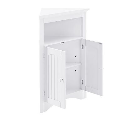 White Wood 12.2"Dx24"Wx32.3"H Storage Corner Cabinet with Shelves and Storage