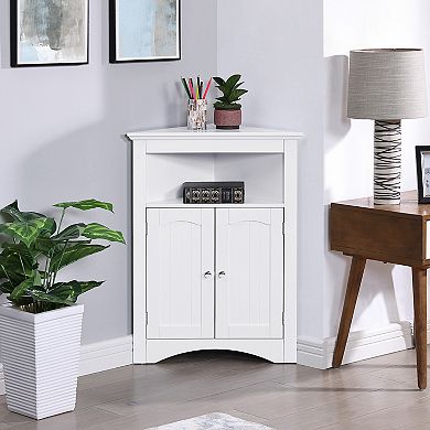 White Wood 12.2"Dx24"Wx32.3"H Storage Corner Cabinet with Shelves and Storage