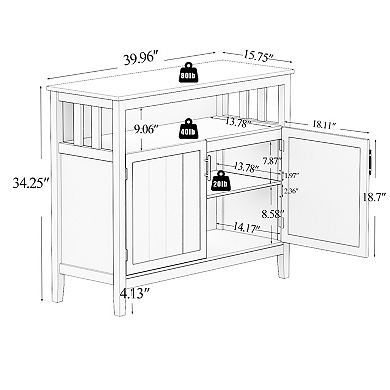 Wood 39.96 in. Sideboard with 2-Door and 1-Shelf
