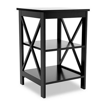 15.75 in W. Black 24.02 in H. Rectangle Wood End Table with Shelves