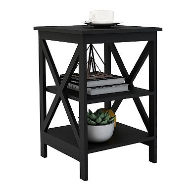 15.75 in. W. Black 24.02 in. H. Rectangle Wood End Table with Shelves