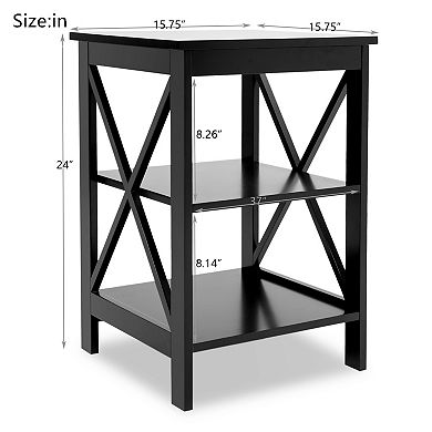15.75 in. W. Black 24.02 in. H. Rectangle Wood End Table with Shelves