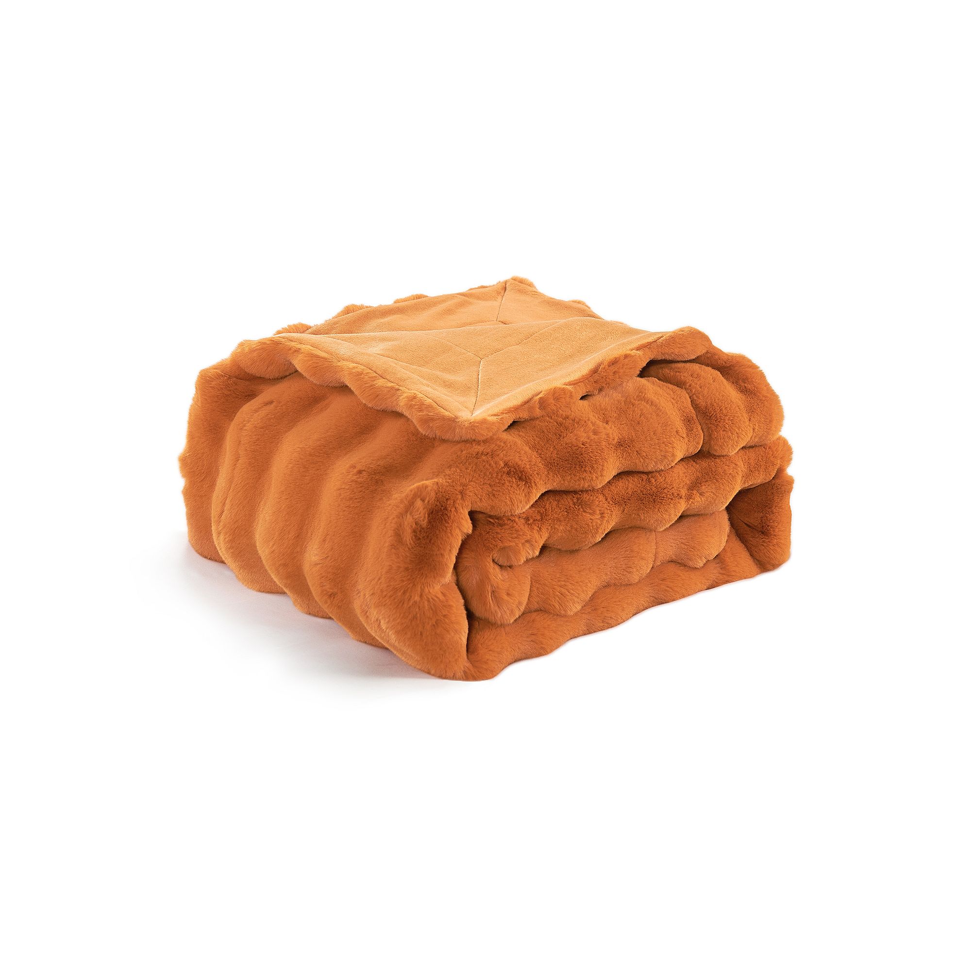 Home Soft Things Bubble Textured Faux Fur Throw Blanket, Burnt Orange