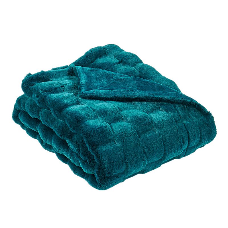 Home Soft Things Brick Textured Faux Fur Throw Blanket, Blue