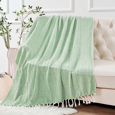 Home Soft Things Chevron Knit Lightweight Tassel Throw Blanket