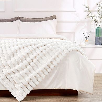 Home Soft Things Fuzzy Striped Faux Fur Throw Blanket
