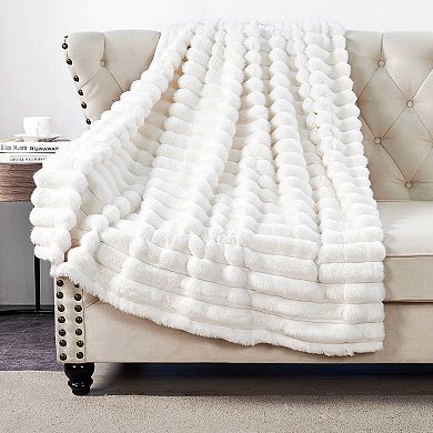 Home Soft Things Fuzzy Striped Faux Fur Throw Blanket