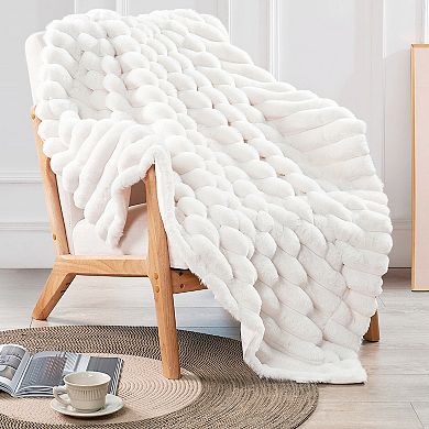 Home Soft Things Fuzzy Striped Faux Fur Throw Blanket