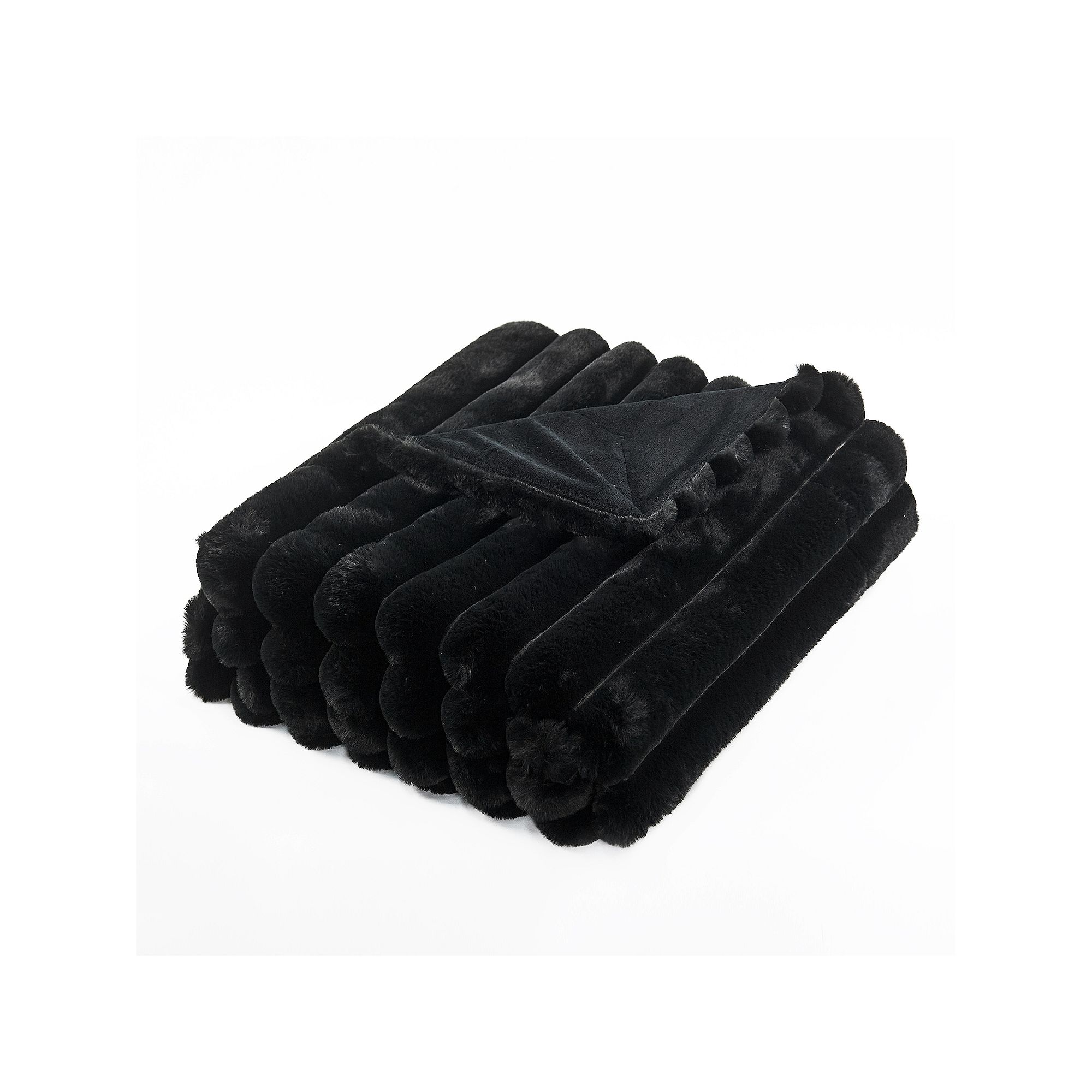Home Soft Things Fuzzy Striped Faux Fur Throw Blanket, Black