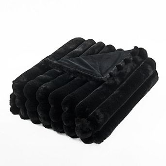 Home Soft Things Fuzzy Striped Faux Fur Throw Blanket